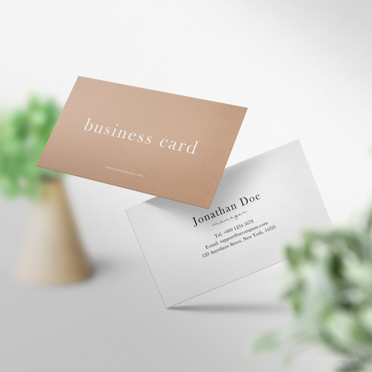 绿植悬浮的名片正反面贴图样机