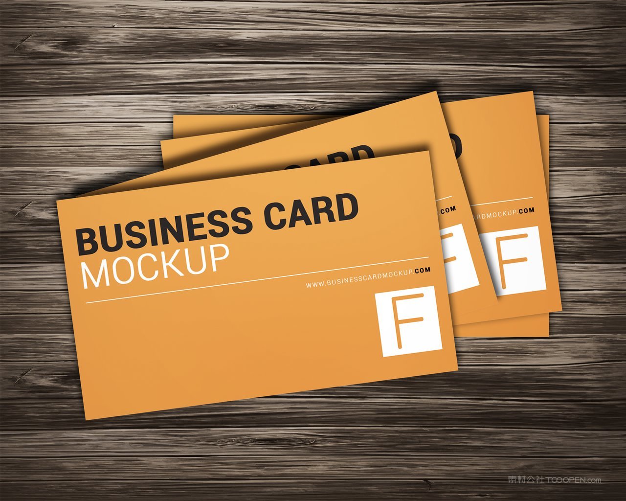 黄色英文名片木质背景贴图样机 (3)