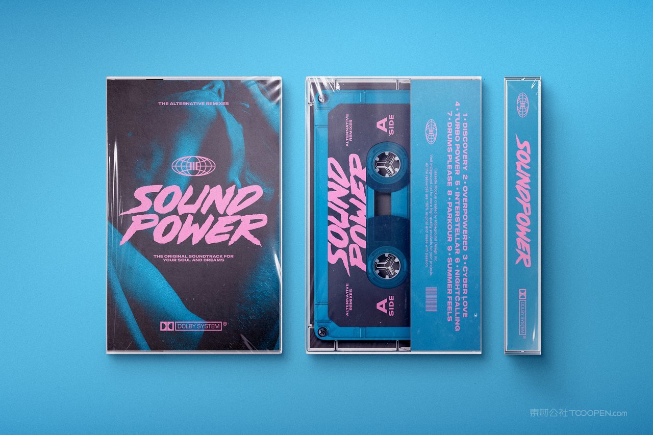 复古盒式蓝色音乐磁带包装样机 (8)