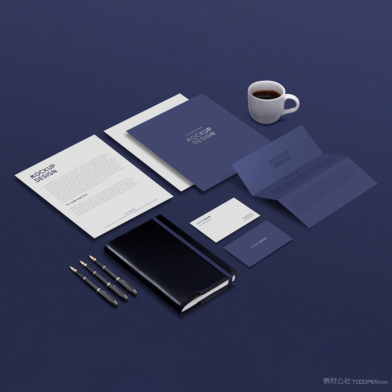 蓝色全套VI文档名片宣传单贴图样机