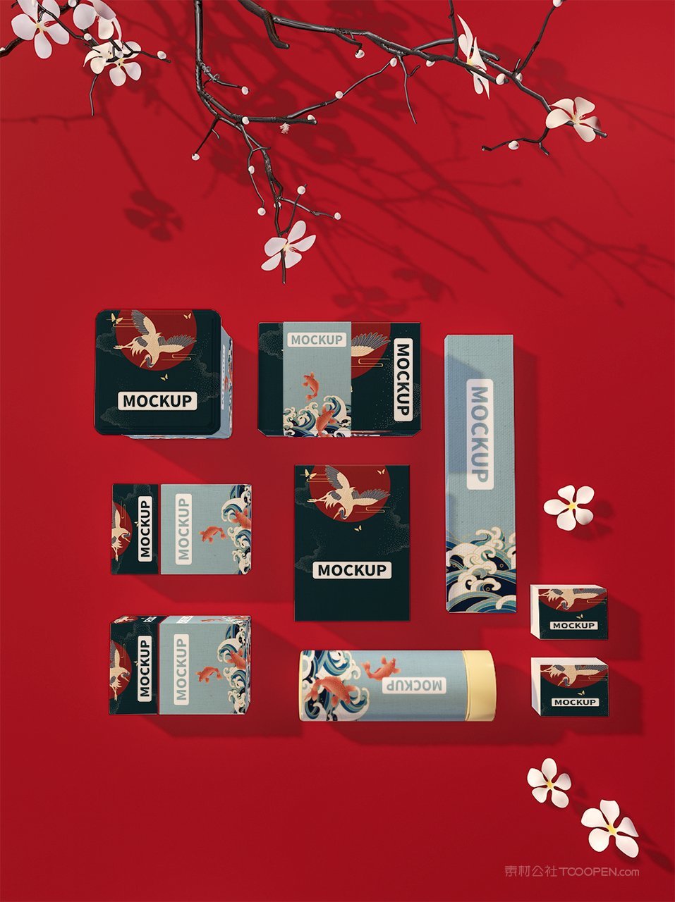中国红国潮贺岁年货红色礼盒样机