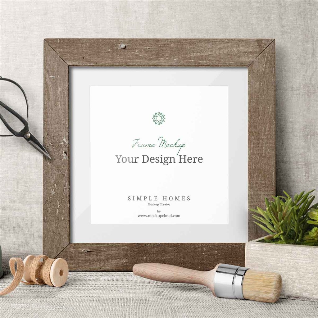 小清新文艺时尚桌面相框刷子剪刀样机素材