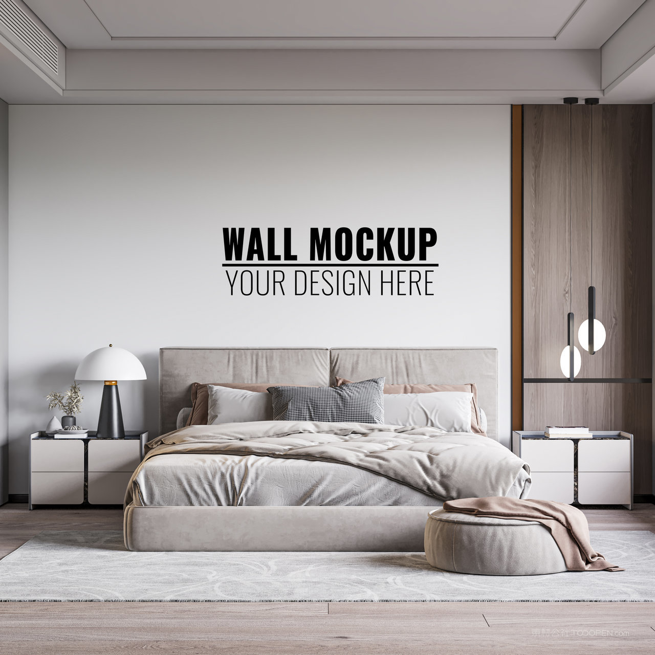 现代卧室背景墙样机