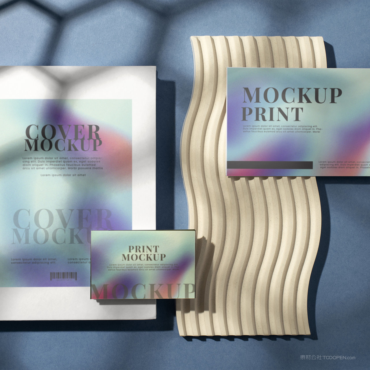 绚丽多彩的时尚vi名片卡片宣传单贴图样机