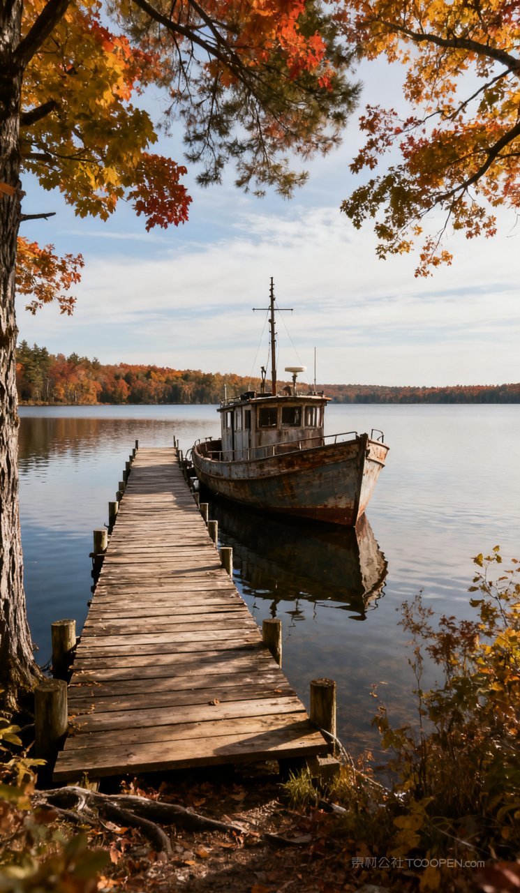 唯美湖泊风景天空秋季秋天山峰树木山水