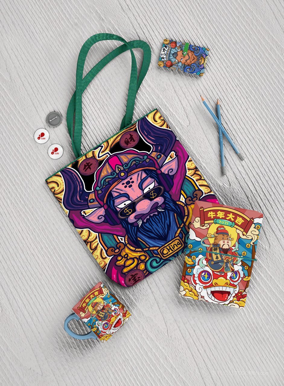 国潮文创文具书本手提袋样机