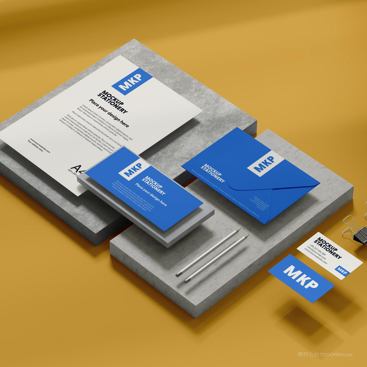 简约办公用品vi悬浮名片文档贴图样机