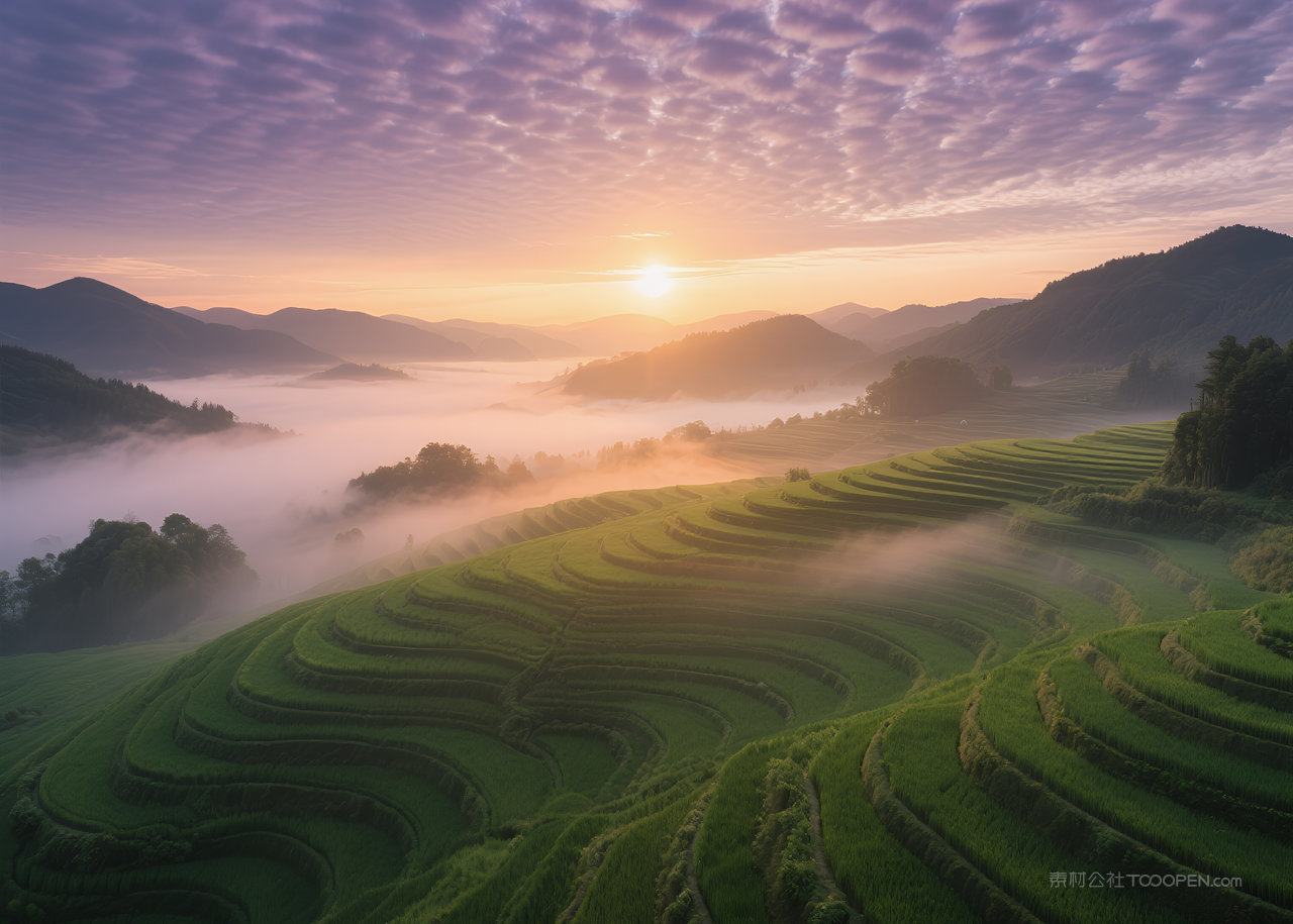 美丽日出云彩风景云层自然风光唯美天空