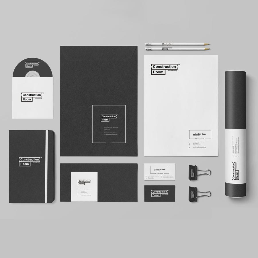 黑白名片CD信封信纸简洁办公用品商务品牌vi样机