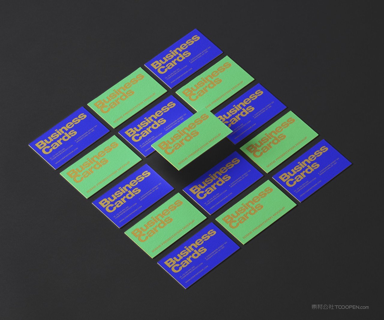蓝绿配色商务高级名片场景样机