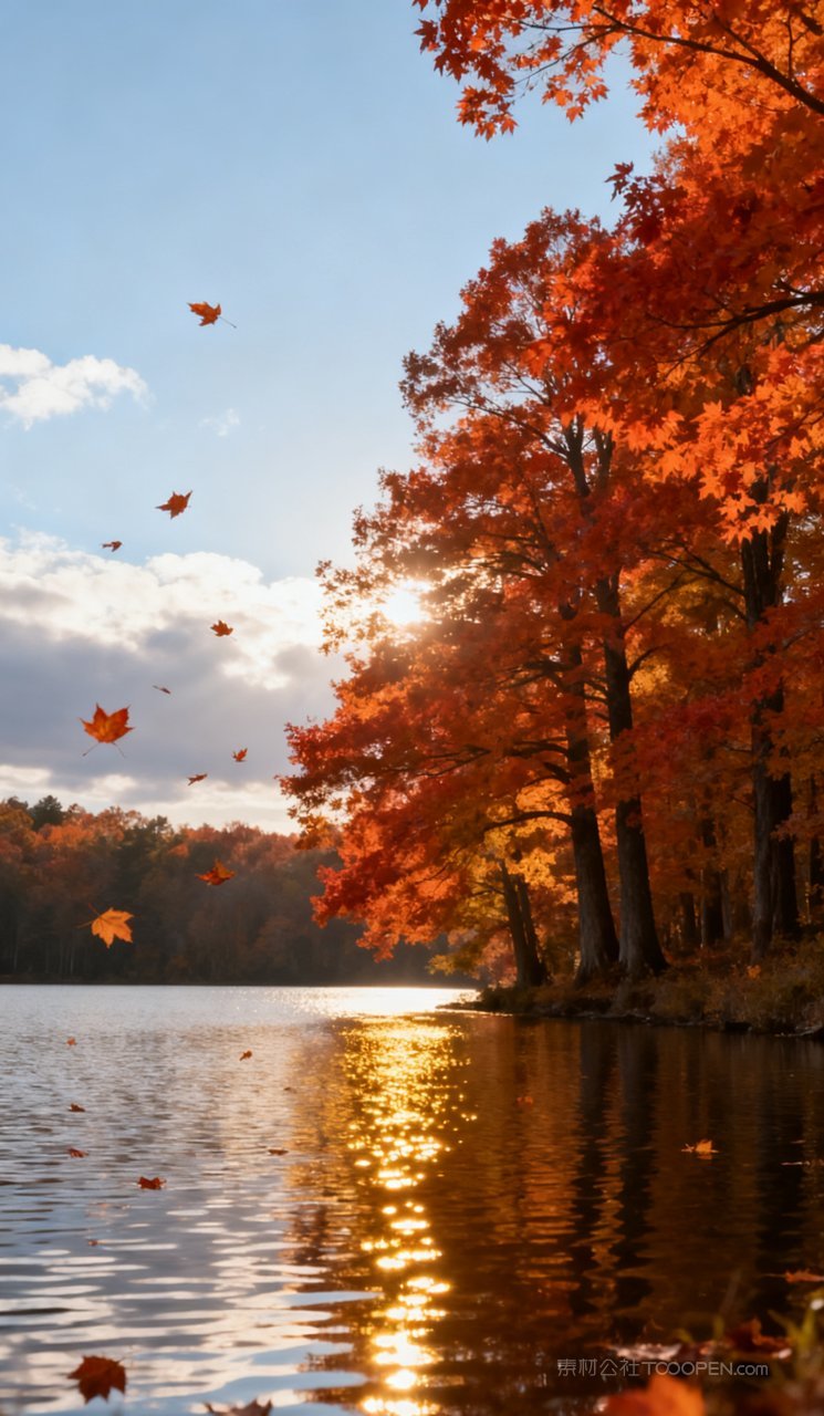 山峰湖泊山水树木风景天空秋天秋季唯美