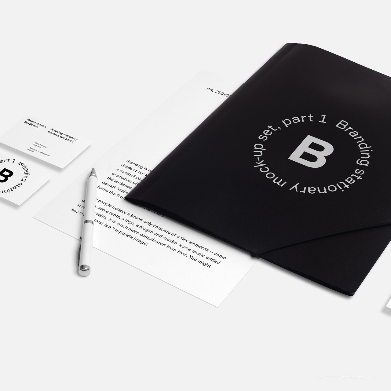 极简企业vi文件夹A4文档名片贴图样机