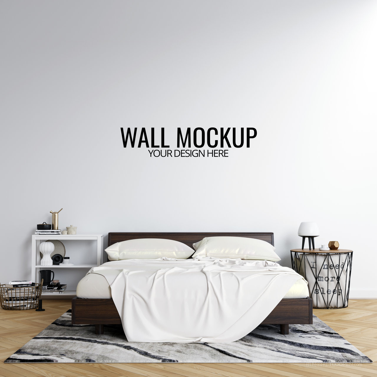 室内卧室背景墙墙面贴图样机