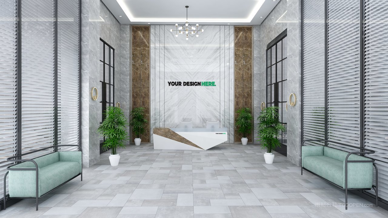 白色简洁前台形象墙logo标志样机前台样机 (3)