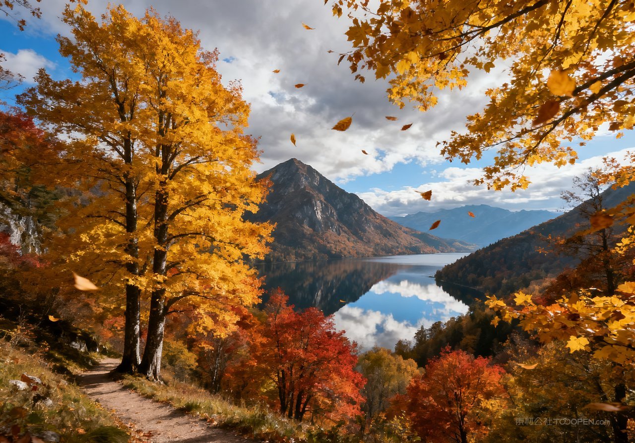 湖泊青山意境山水天空秋天山峰唯美