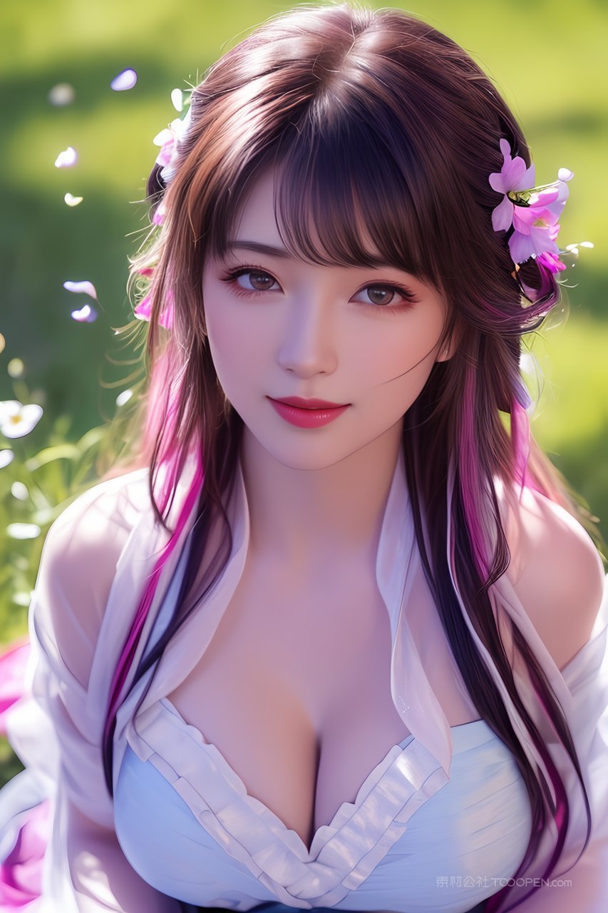 头戴小紫花的ai性感美女户外艺术照片