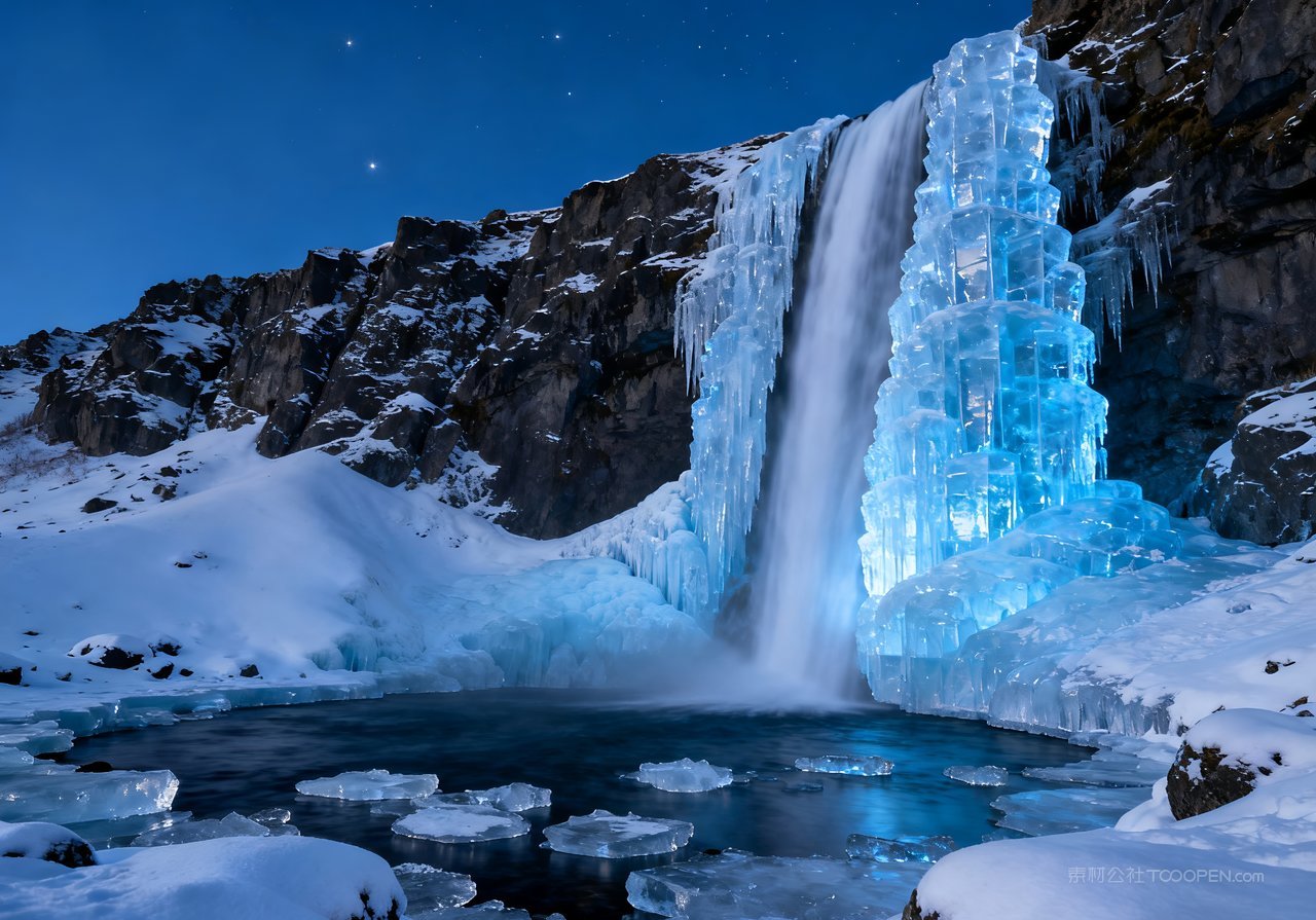 冬天山水风景唯美雪景河流山峰冬季