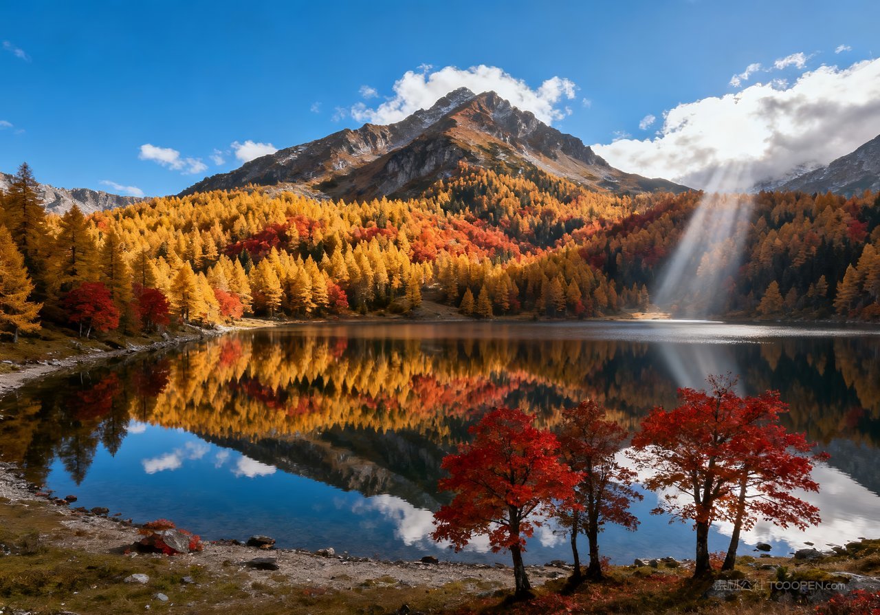 山峰秋季山水意境湖泊天空唯美青山