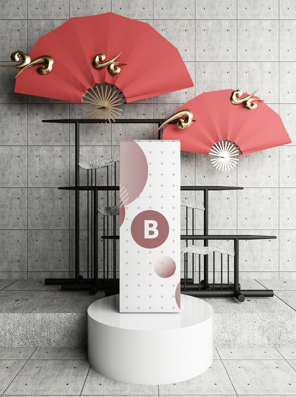 中国红国潮文创贺岁扇子元素样机 (6)