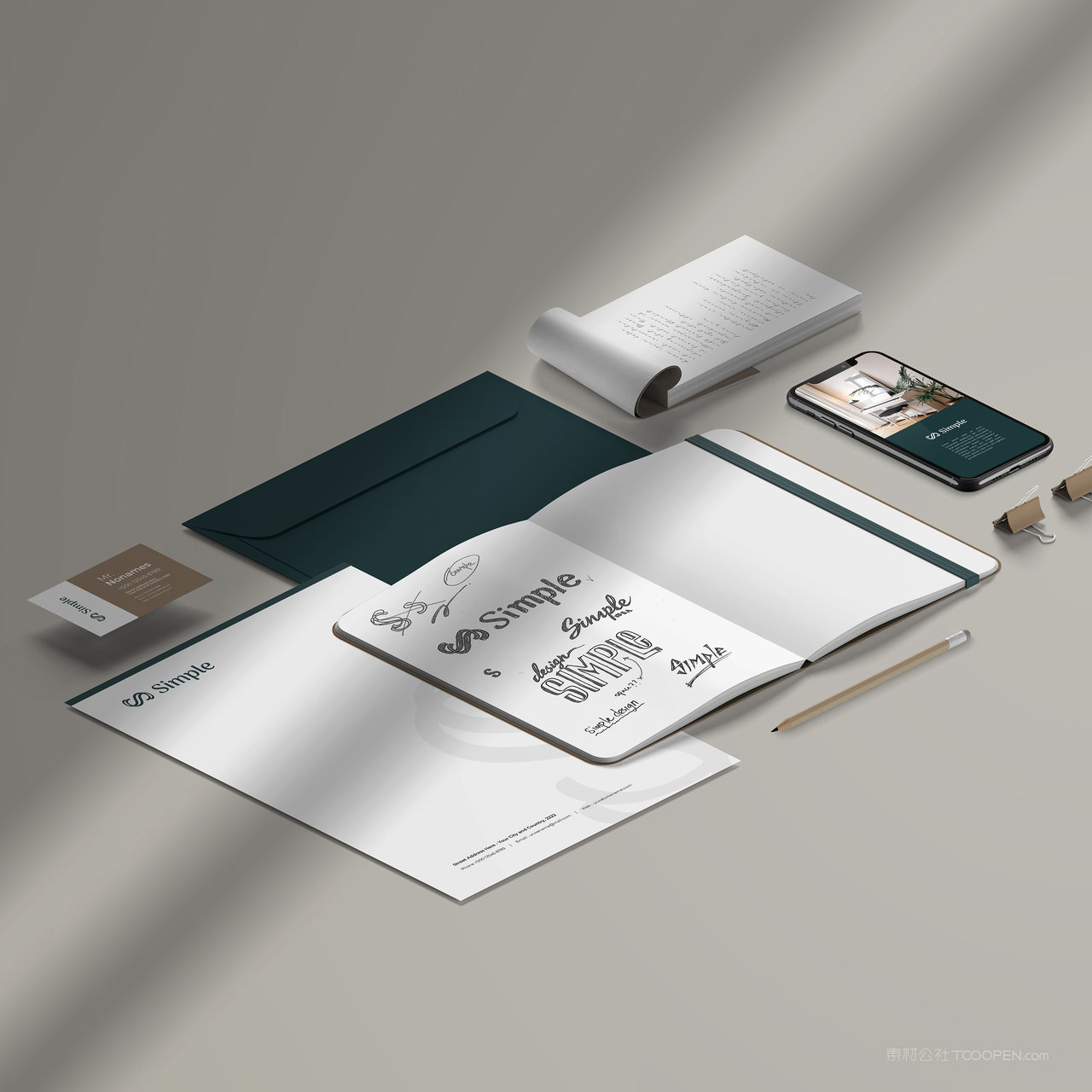 笔记本信封手机名片vi贴图样机