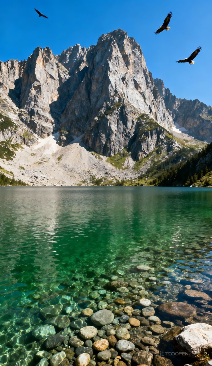 湖泊青山意境山水天空山峰蓝天唯美