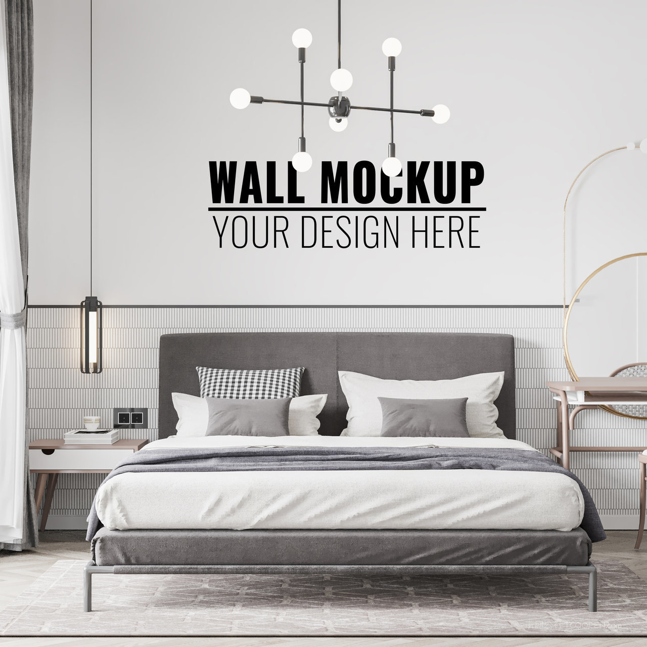 现代背景墙床头背景墙贴图样机