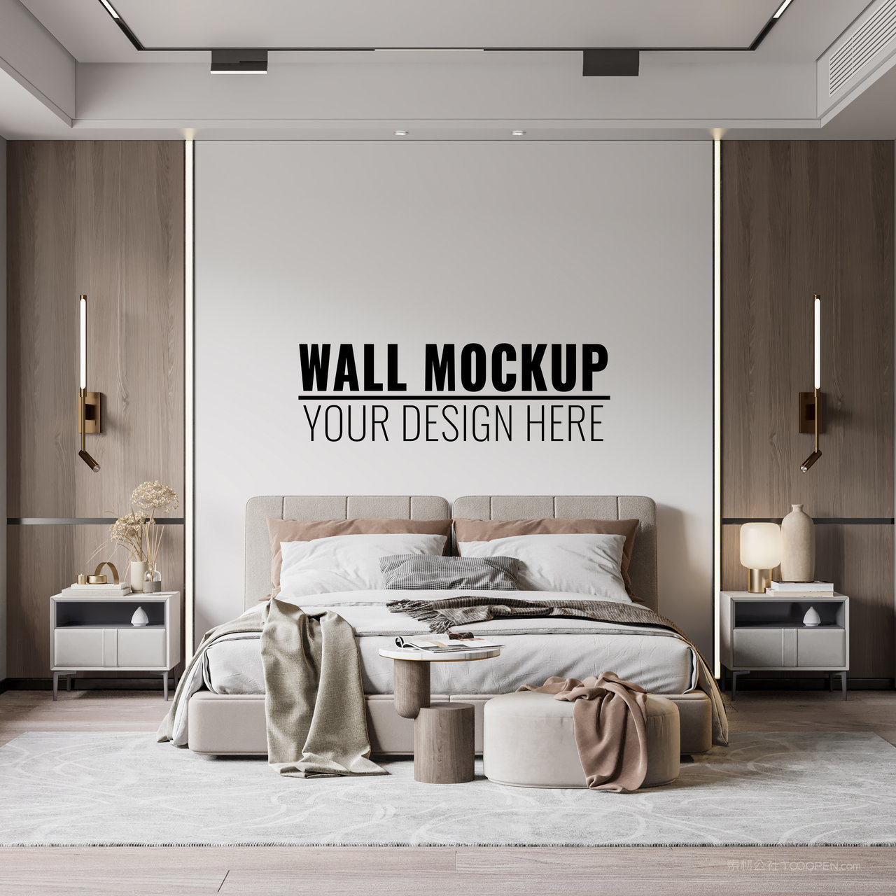 卧室床头背景墙装饰贴图样机