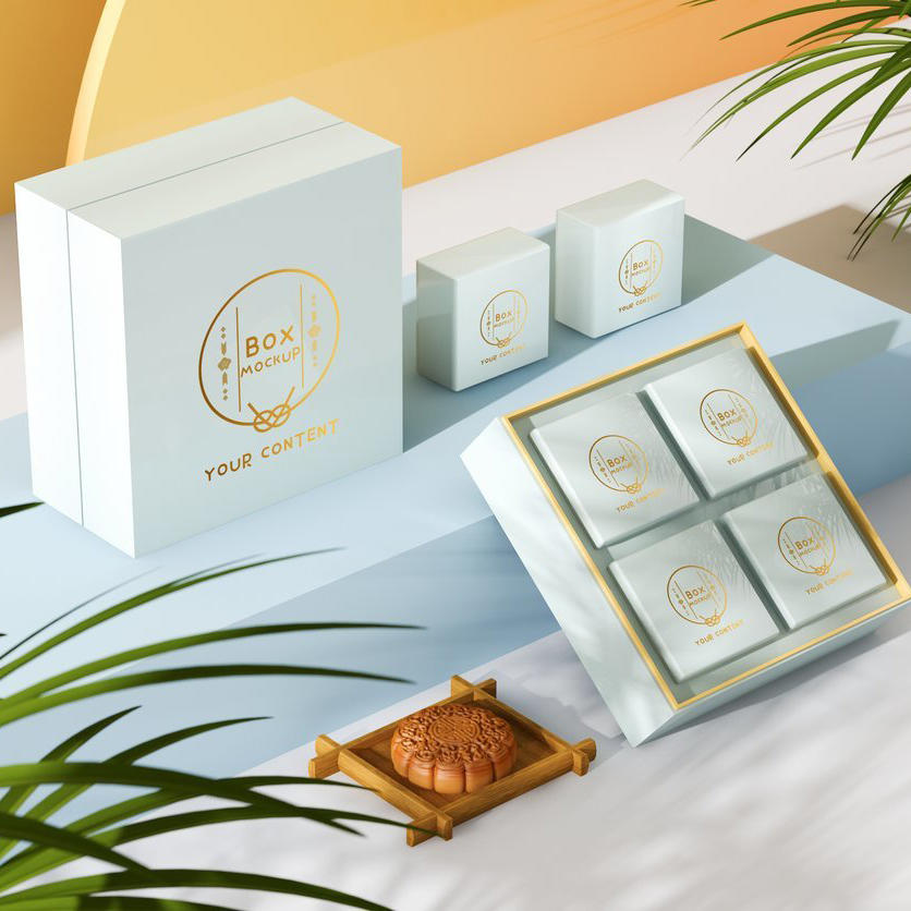 中秋月饼礼品盒精美ps场景样机