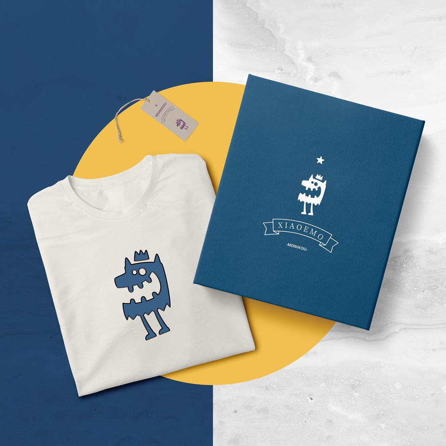 蓝色大气短袖t恤衫礼盒标签场景样机模版