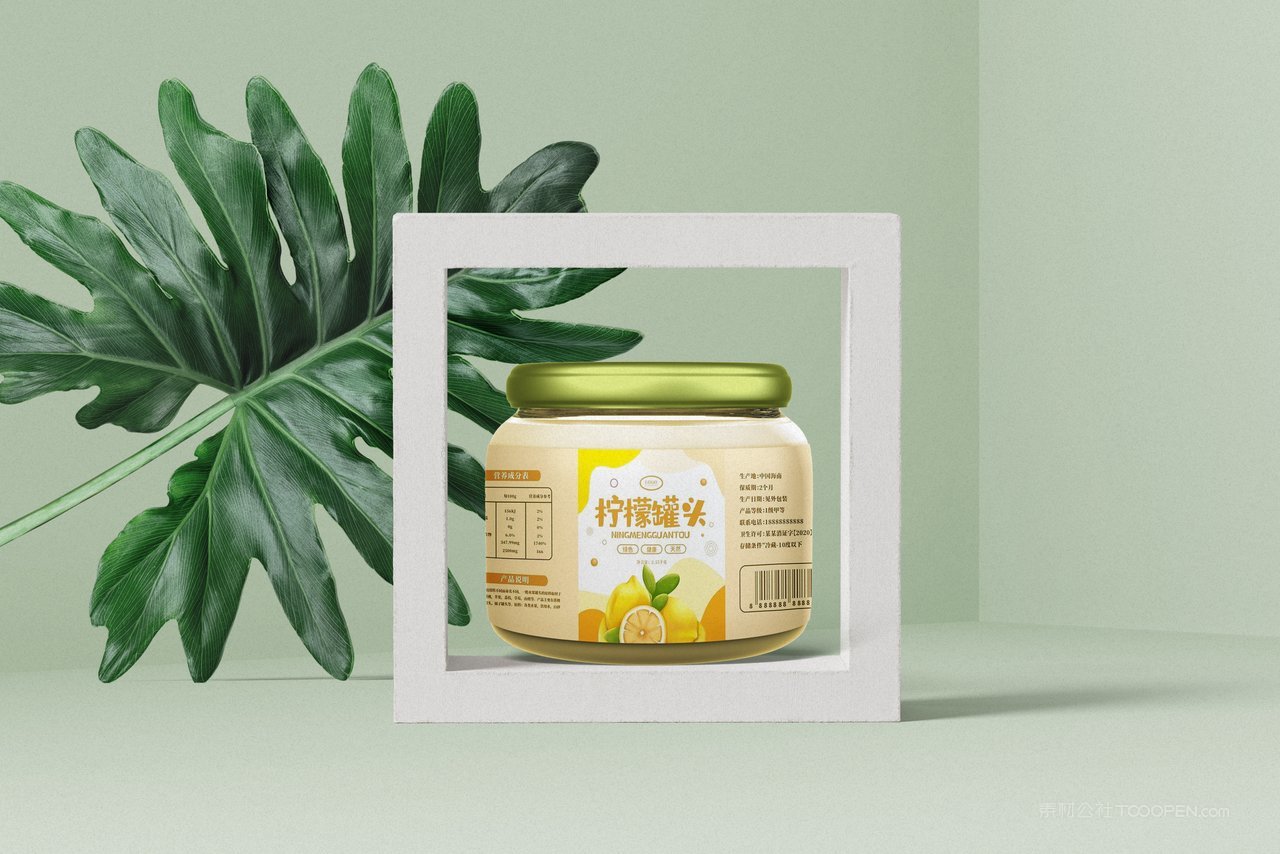 绿色清新叶子水果罐头新品包装样机