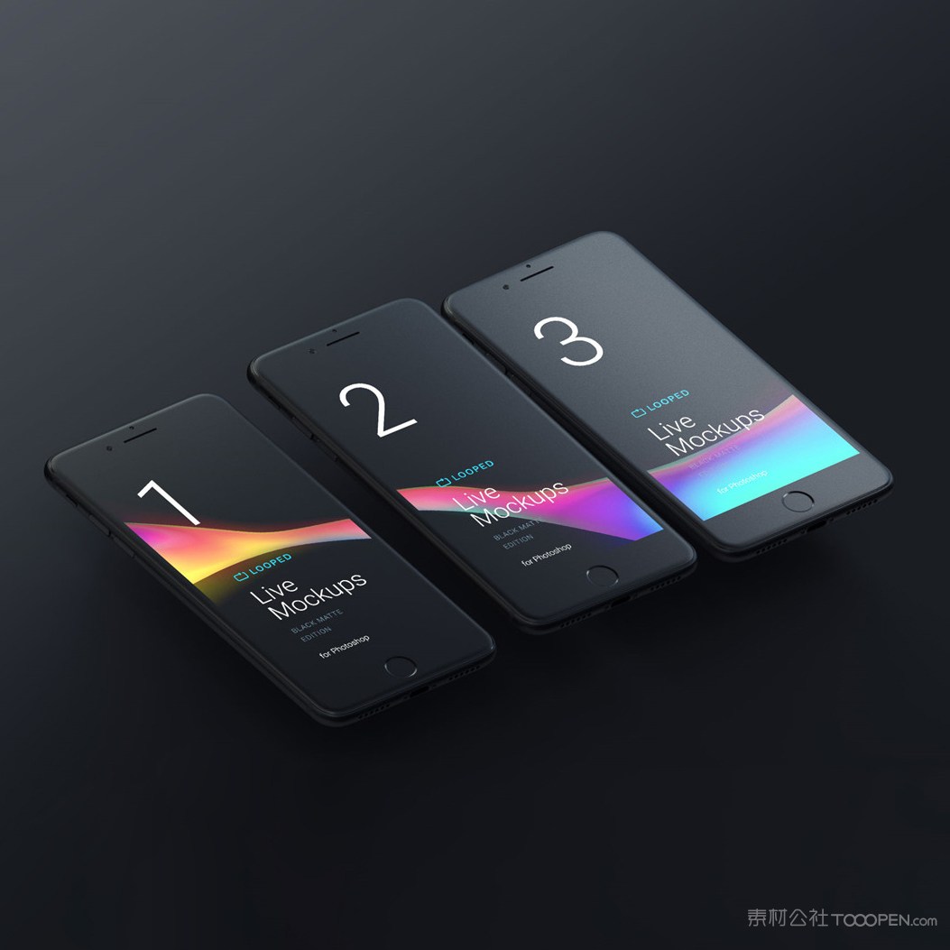 三台黑色iphone手机贴图样机