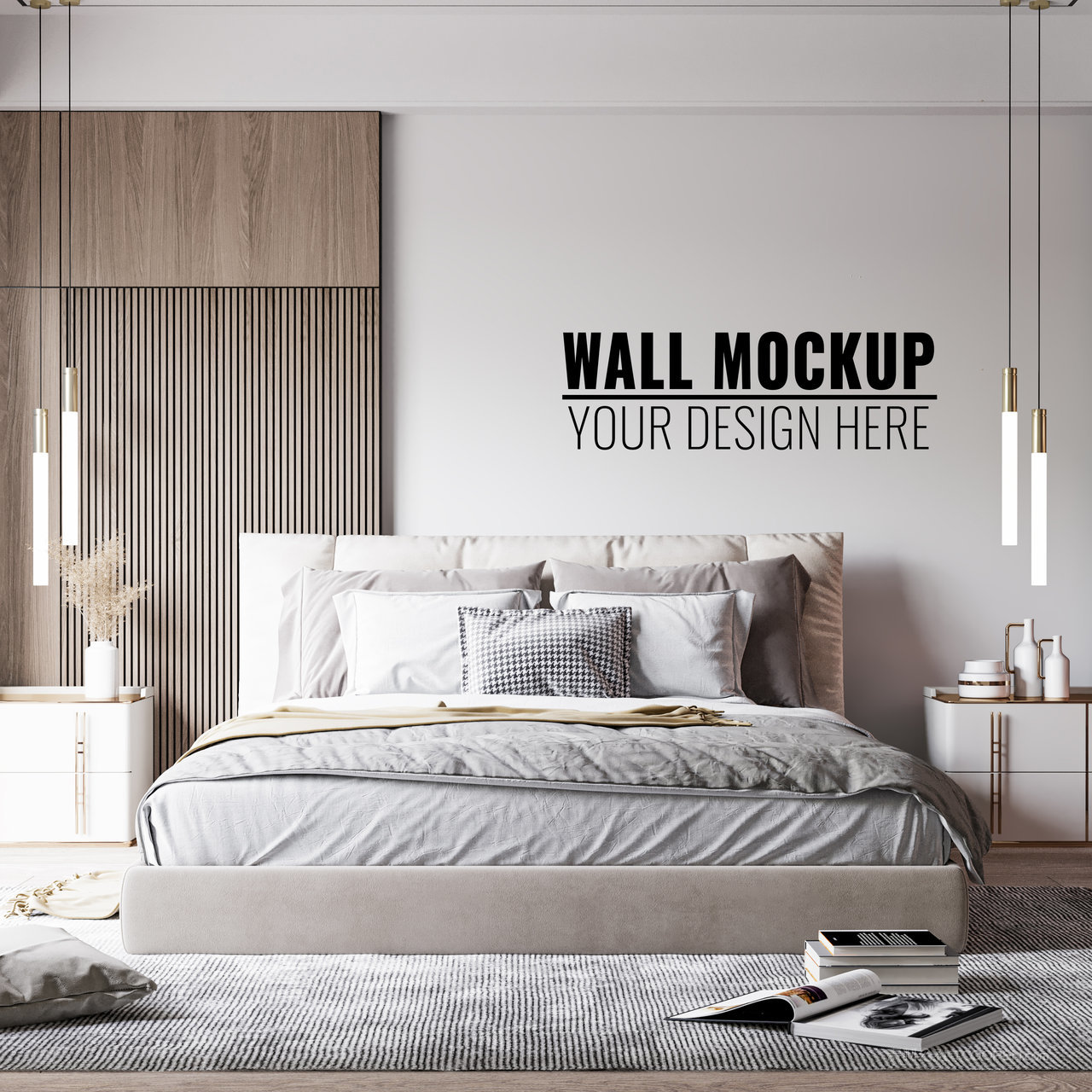 室内主卧床头背景墙样机