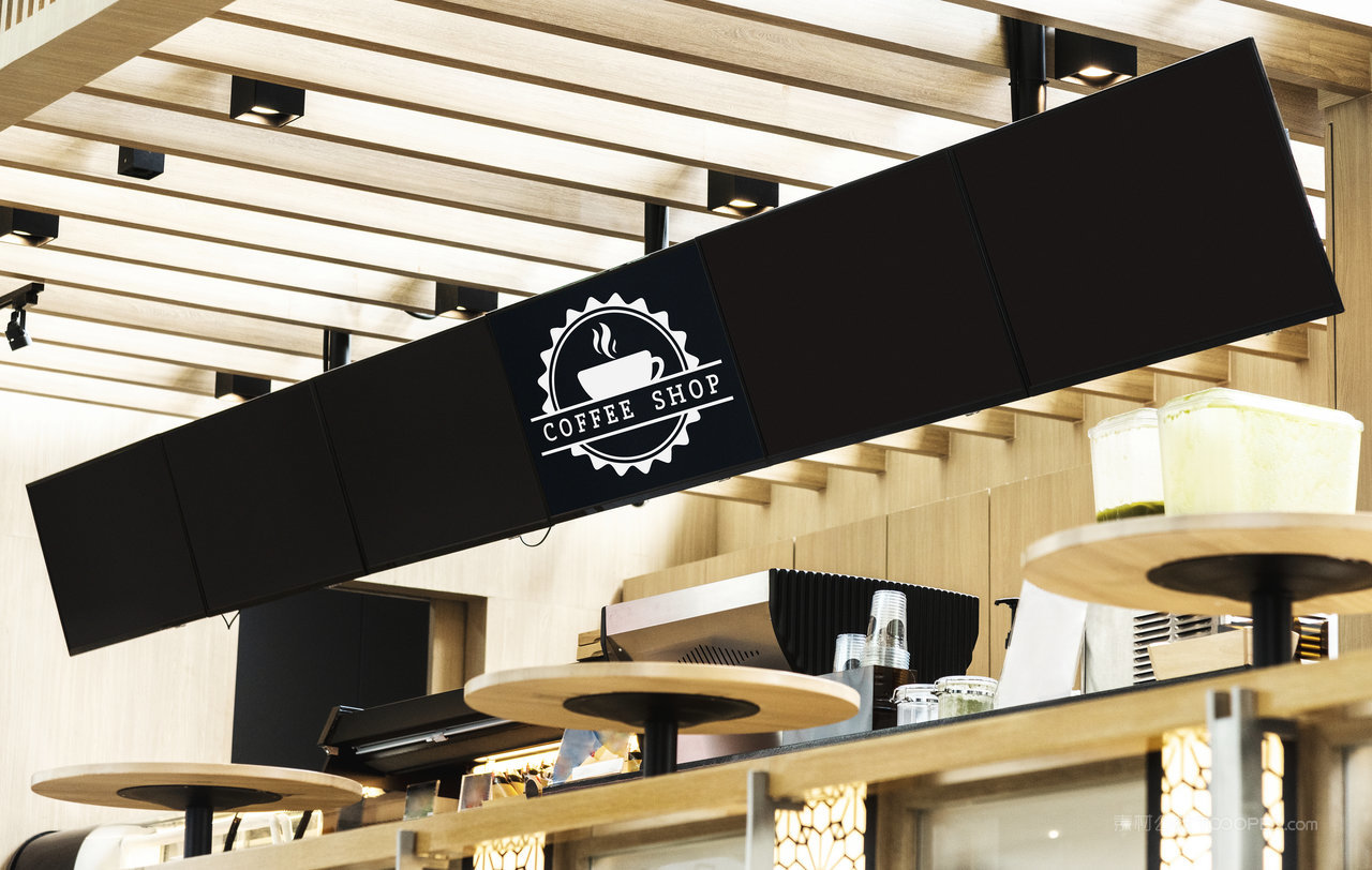 咖啡馆标志样机咖啡店场景样机咖啡馆前台