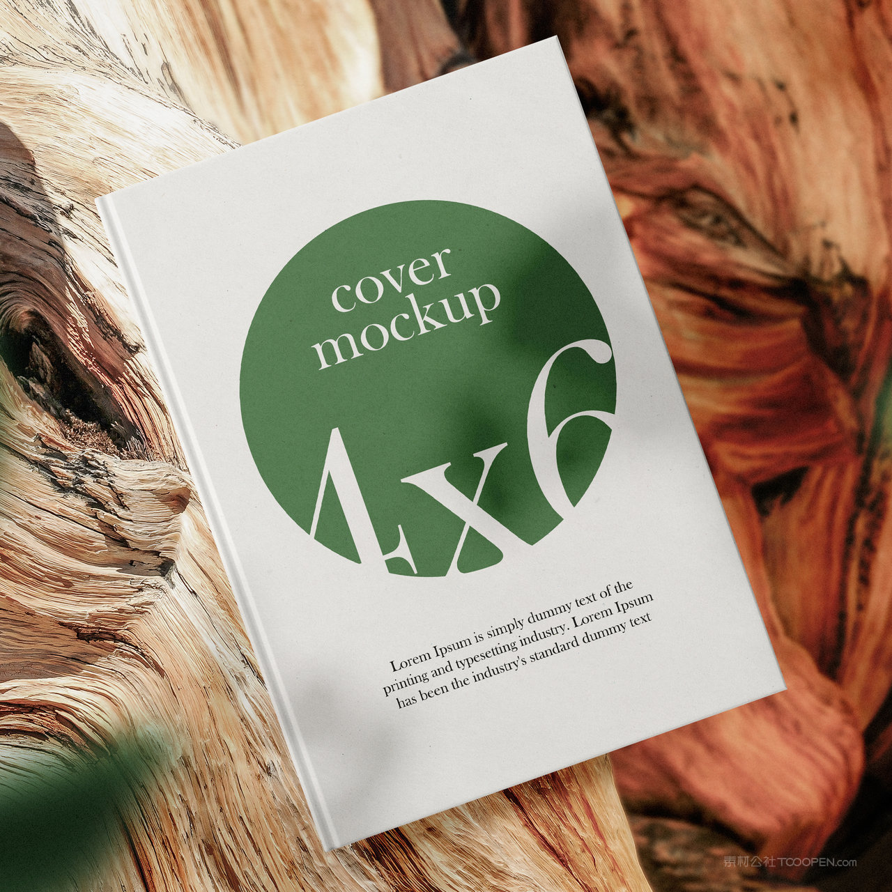 木头上的画册书籍封面贴图样机