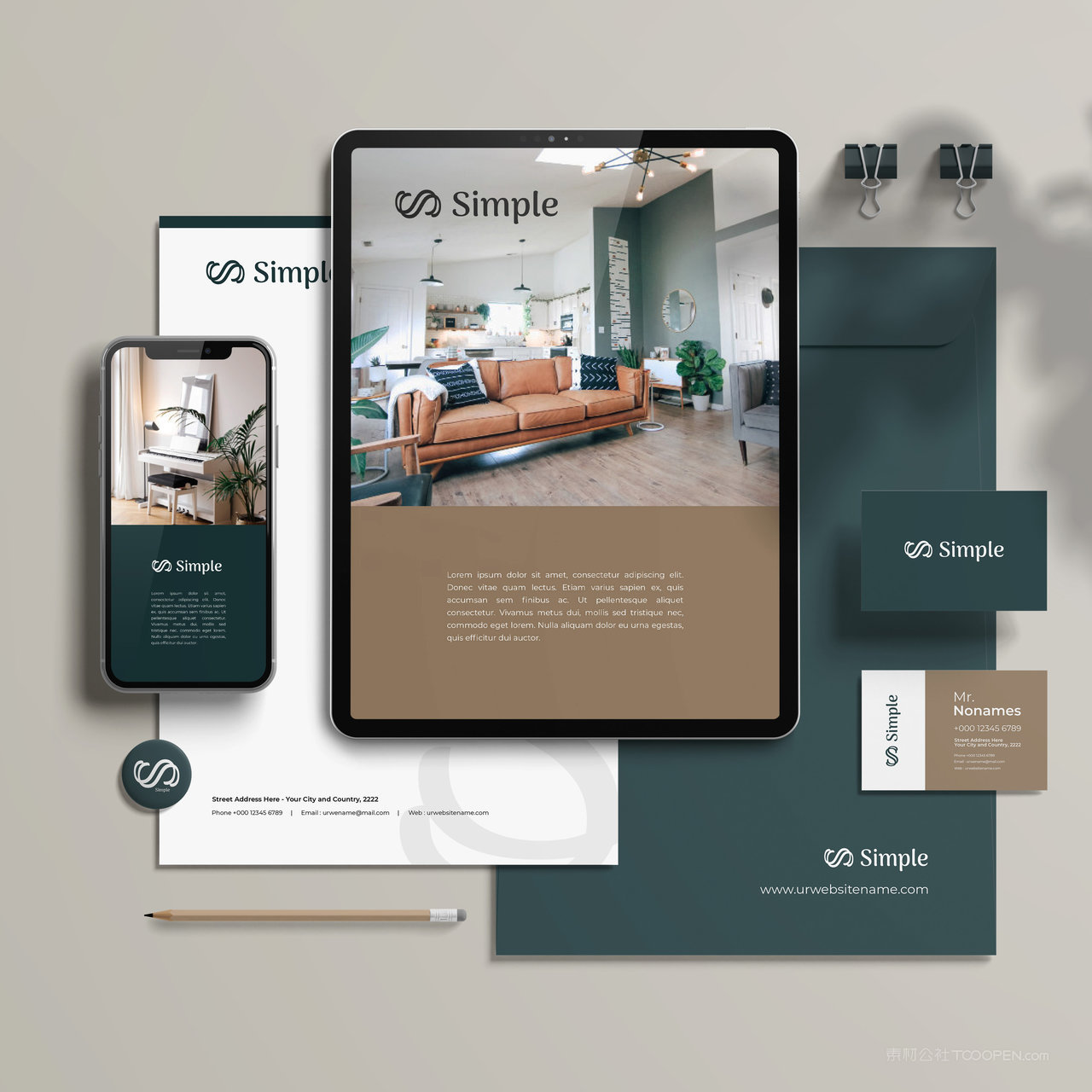 绿色VI手机ipad名片文件袋贴图样机