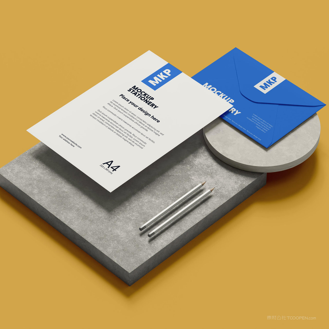 简约办公用品vi信封文档贴图样机