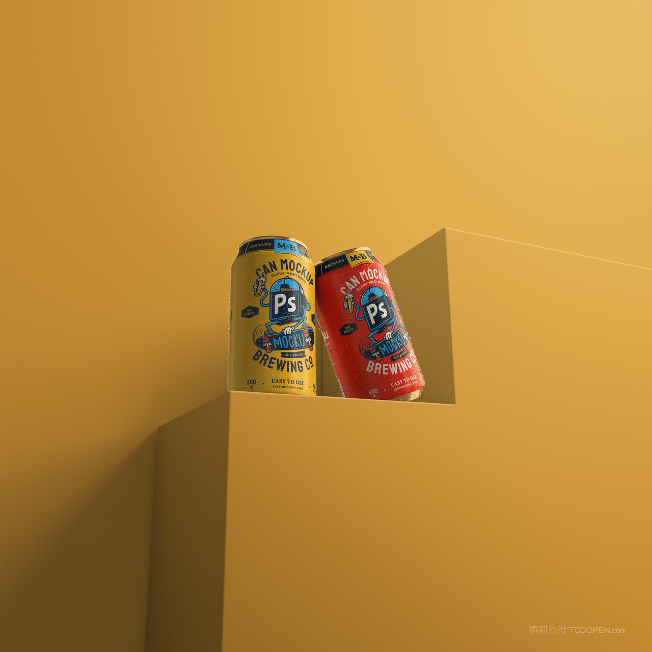 黄色易拉罐可乐瓶饮料包装样机 (5)