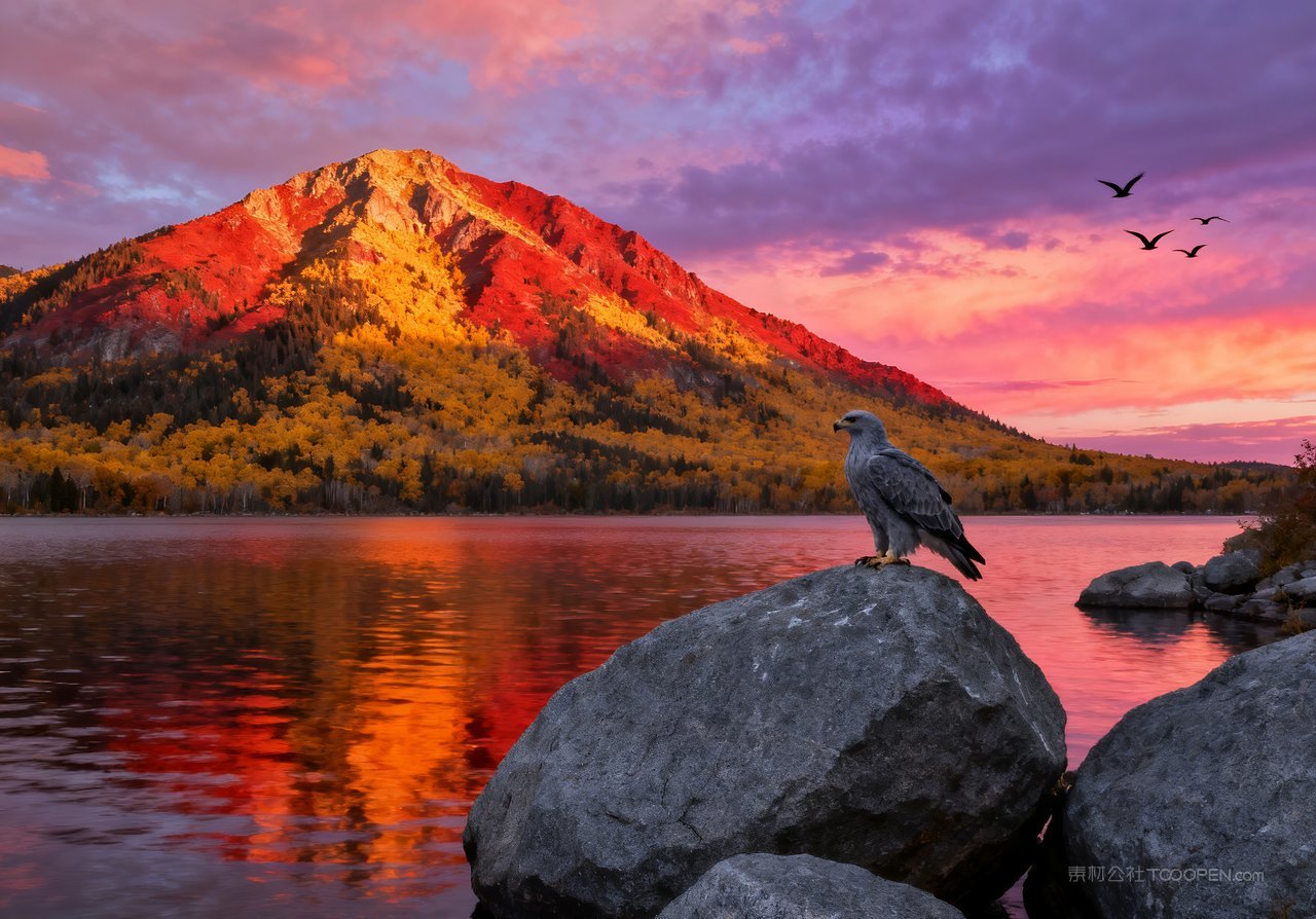 湖泊秋天青山意境唯美天空山峰山水