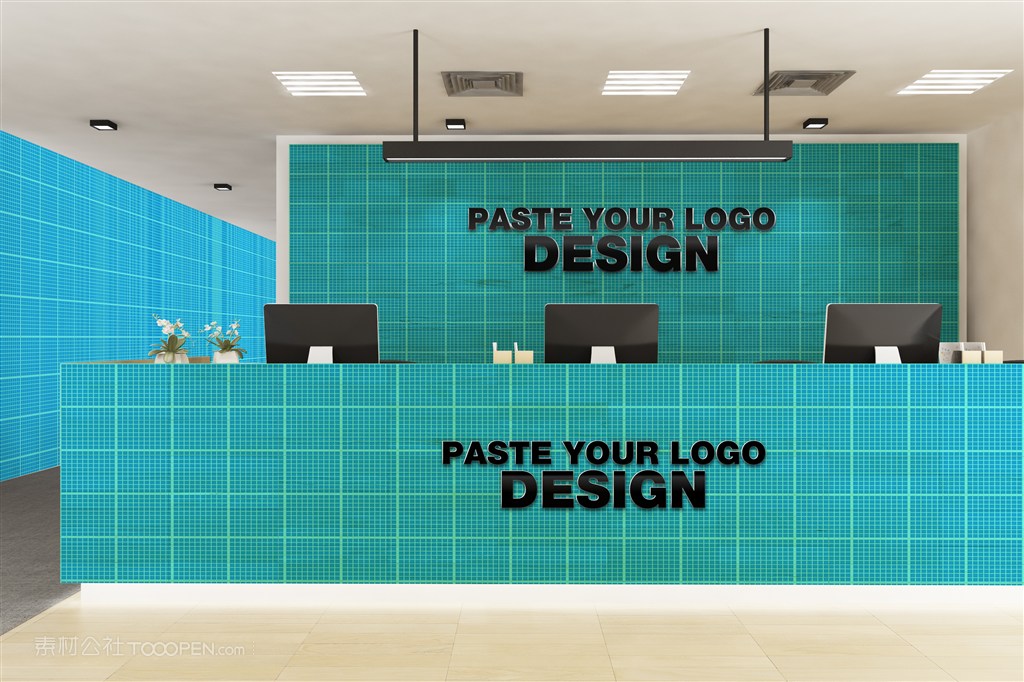 公司企业前台形象墙室内贴图样机设计模板效果VI素材PSD分层
