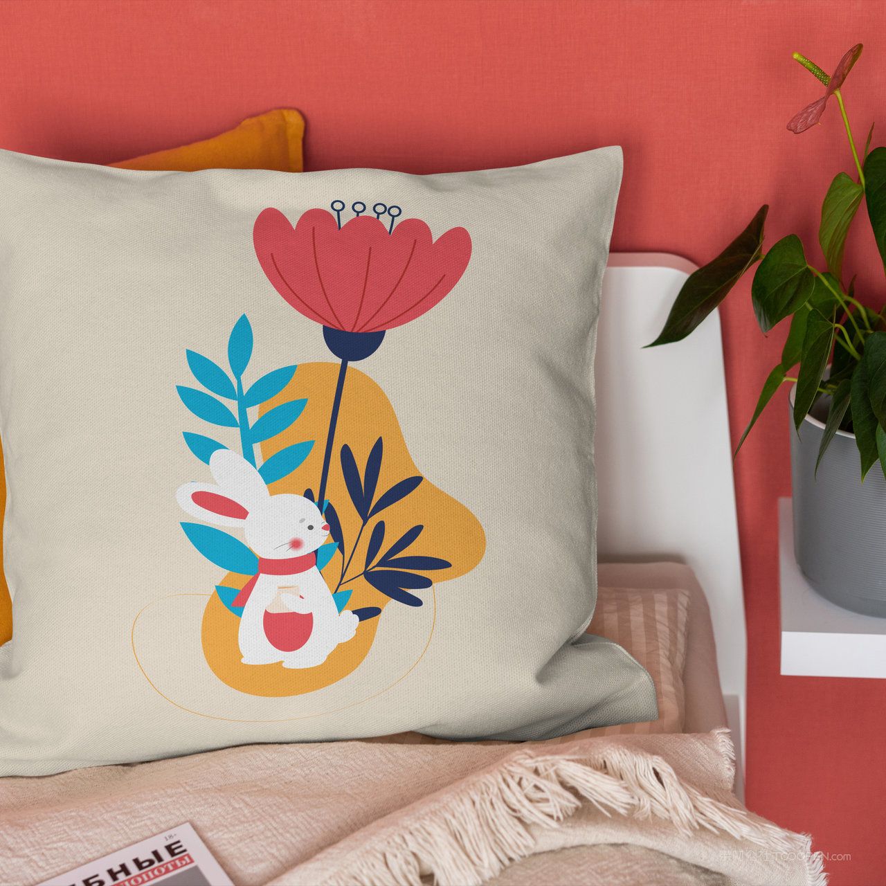 床头的靠垫抱枕贴图样机