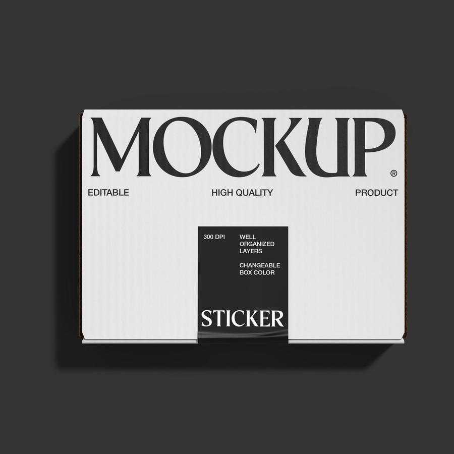 正方形盒贴纸标签场景样机