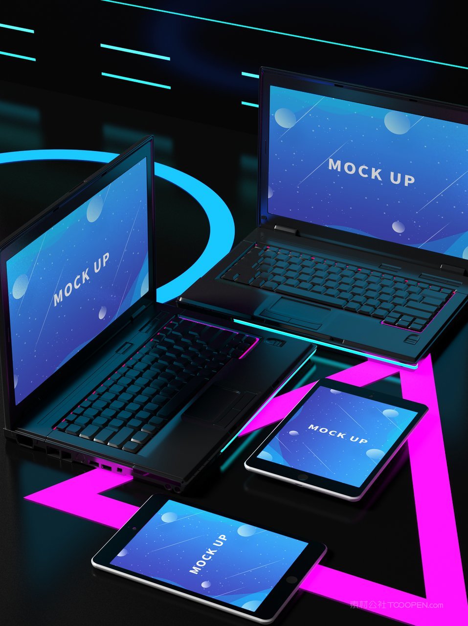 电脑笔记本蓝色显示屏桌面ui样机 (2)