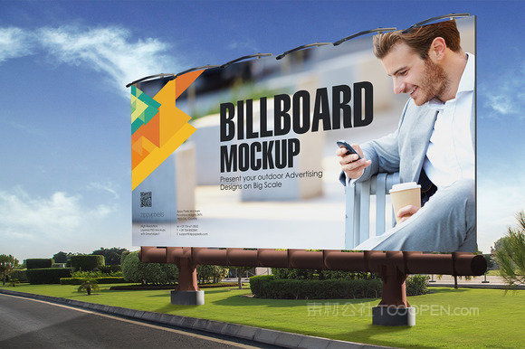 逼真户外广告牌海报样机模板素材