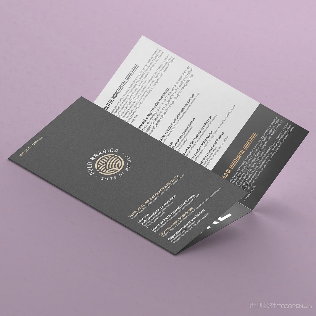 紫色背景上三折页宣传单样机