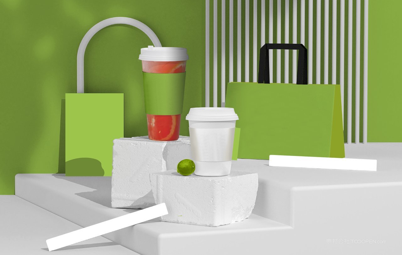 手提袋高级奶茶外卖餐饮品牌vi包装样机