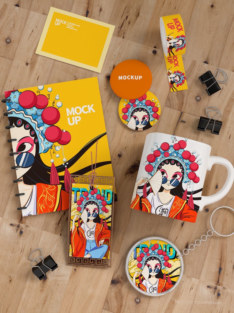 国潮办公文具戏曲元素文创样机