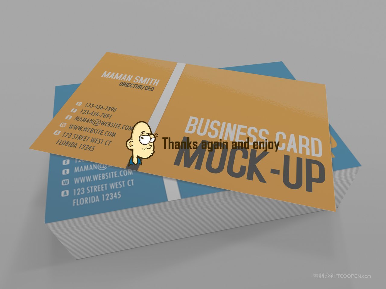卡通一叠英文名片贴图样机 (4)