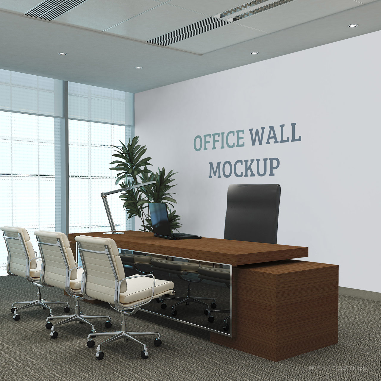前台办公室背景墙贴图样机