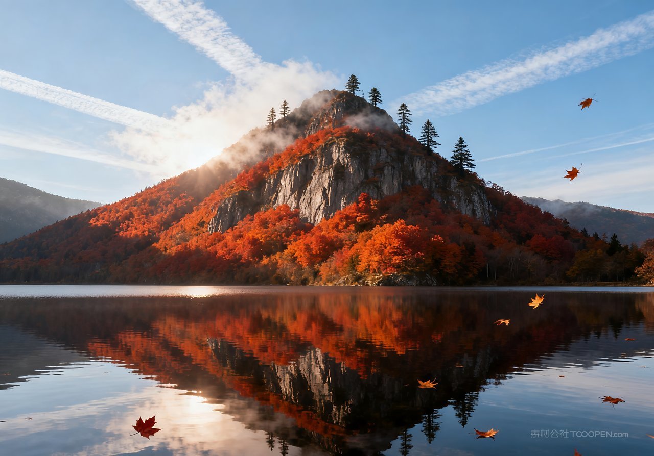 山水山峰天空湖泊唯美秋天意境
