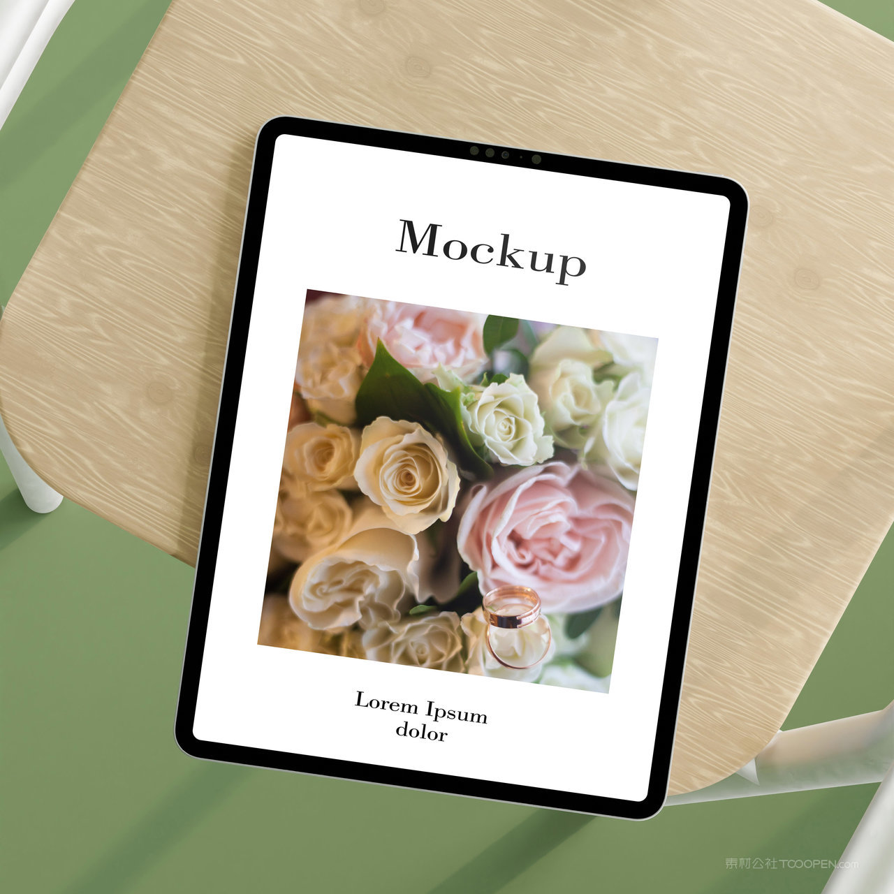 电俯视图椅子上的平板ipad贴图样机